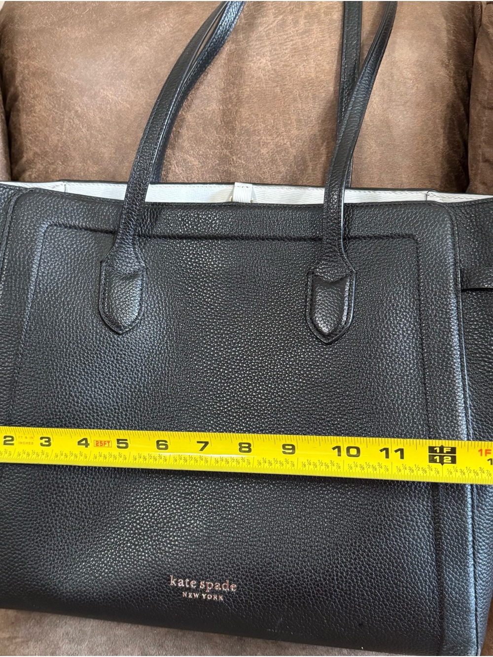 kate spade Black Pebbled Leather Tote with White Interior Trim